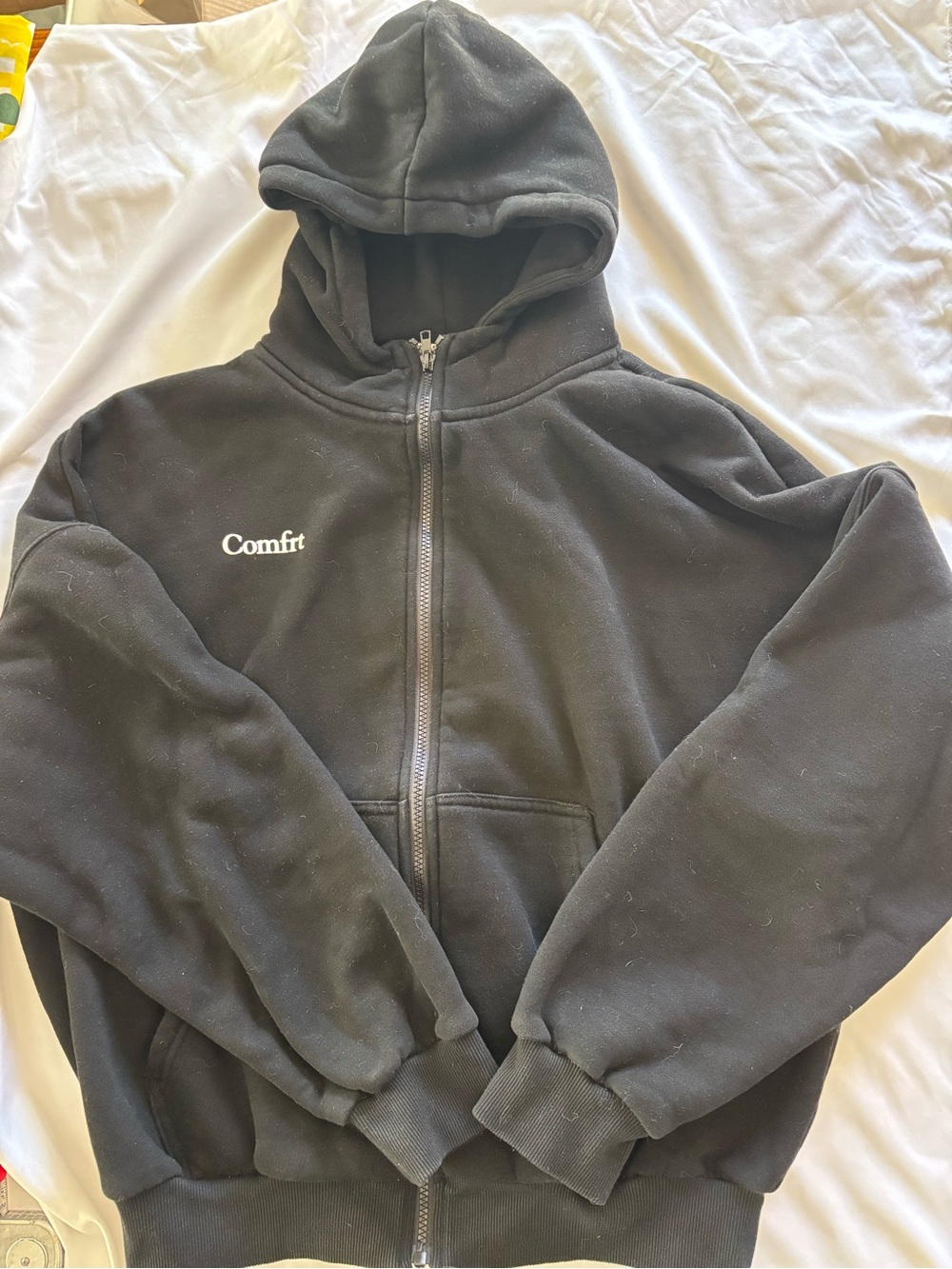 Comfort Black Full-Zip Hooded Sweatshirt